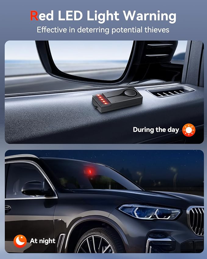 Car Anti-Theft Vibration Alarm, 108dB Automobile Vibration Sound & Light Alert, Wireless Remote Car Alert Automotive Warning Interior Safety Light