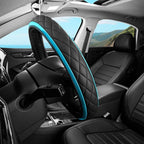 Leather Steering Wheel Cover – Black & Blue, Universal Fit 14.5-15 Inch, Microfiber Leather, Anti-Slip & Breathable Design for Men and Women