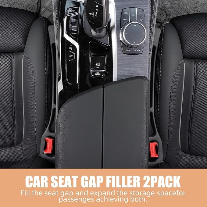 2 Pack Car Seat Gap Filler, Universal Fit Car Seat Crevice Blocker with Storage Slot, Black (Red) | Stops items from falling into seat gaps; universal fit for most cars, SUVs & trucks; 2-in-1 storage & gap filler.