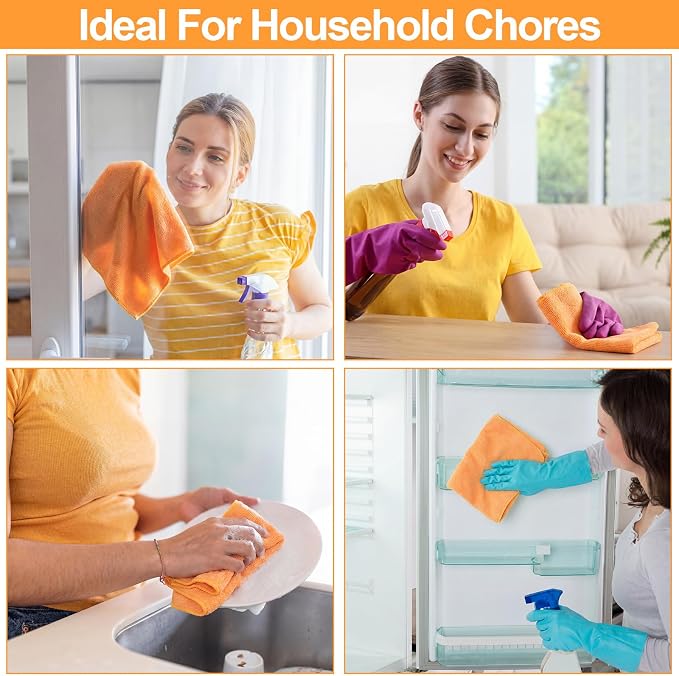 Microfiber Cleaning Cloths for Cars 16 x 16 Inch Ultra Absorbent Car Towels Drying Reusable Cleaning Supplies House Kitchen Window Microfiber Towel (Orange,60 Pcs)