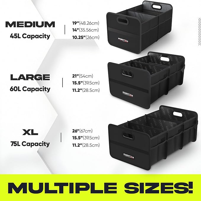 Car Trunk Organizer, Collapsible Two Compartment Organizer, Foldable SUV & Truck Storage for Car Accessories for Women Men, Non Slip Bottom, Sturdy Side Walls, Strong Handles, 75L
