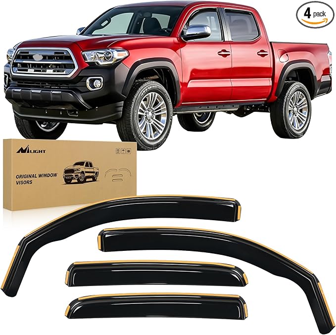 Durable Rain Guards for Toyota Tacoma Double Cab 2016 2017 2018 2019 2020 2021 2022 2023 Window Deflectors, Vent Window Visors, 4 Pieces