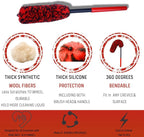 Professional 4 Pack Long Handle Wheel Brush Kit for Cleaning Wheel and Tire- 2X Soft Wheel Cleaning Brush, Detailing Brush and Stiff Tire Brush, Bendable& Durable Wheel Rim Cleaner Brush Set