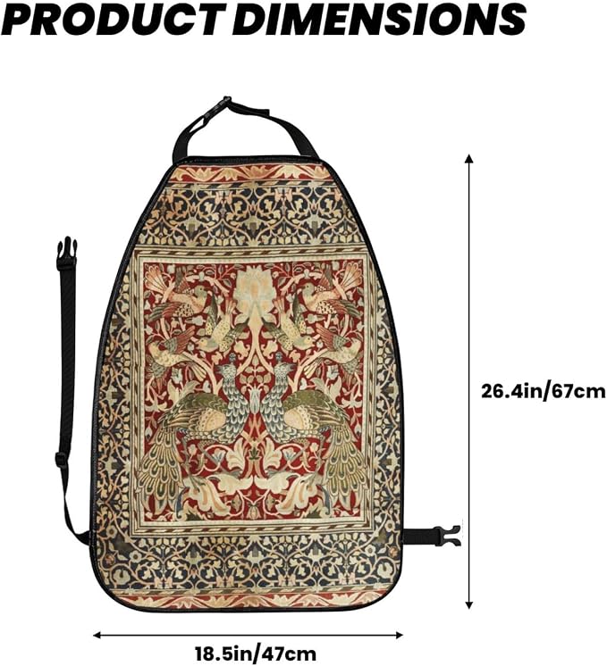 William Morris Vintage Floral Car Seat Back Kick Protectors Kick Mats With Storage Pockets For Vehicles To Protect From Dirt Mud Scratches 2 Pack