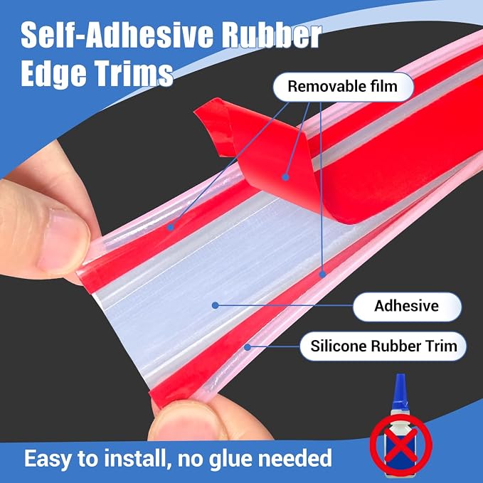 Clear Rubber Edge Trim, Self-Adhesive Transparent Edge Trim, 1-1/8"(28mm) Edge Protector for Plywood, Cabniets or Drawers, Flexible Silicone Rubber Material, Wide U Channel Edge Guards