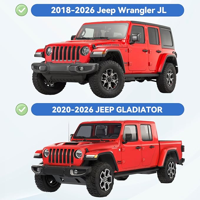 Window Visors Rain Guards for 2018-2026 Jeep Wrangler JL Unlimited & 2020-2026 Jeep Gladiator, Out-Channel Window Vent Wind Deflectors Visors Shades for 18-26 Wrangler JLU 4-Door