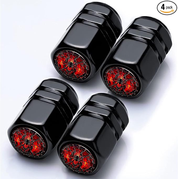 4Pack Spider Car Tire Valve Stem Caps Aluminum Valve Stem Covers Air Cap | Corrosion Resistant Car Valve Cap for Auto SUV Bike Motorcycle Valve Decor Spider Car Accessories Gifts