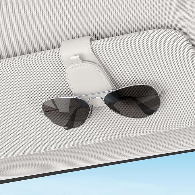 Sunglass Holder for Car Visor, White, 2 Packs | Suede Cloth, Magnetic, Organizer for Car Accessories