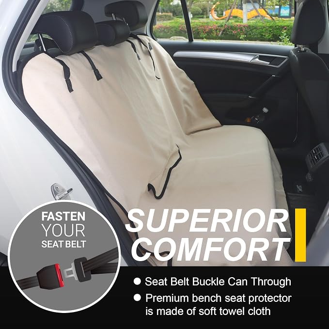 Back Seat Cover for Car Trucks Van SUV Jeep,Waterproof Rear Bench Towel Seat Covers for Dogs and Kids,Automotive Backseat Protector (Off-White)