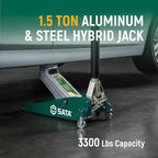 SATA 1.5-Ton (3,300 lb) Aluminum & Steel Hybrid Jack, Portable Design with Dual-Piston Quick Lift Pump, Tested for 1.5X Overload for Ultimate Safety