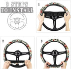 Car Steering Wheel Cover Retro Rose Red Yellow Pattern Easy to Install Car Wheel Cover Protector Car Decoration Steering Wheels Accessories for Van Car SUV Truck