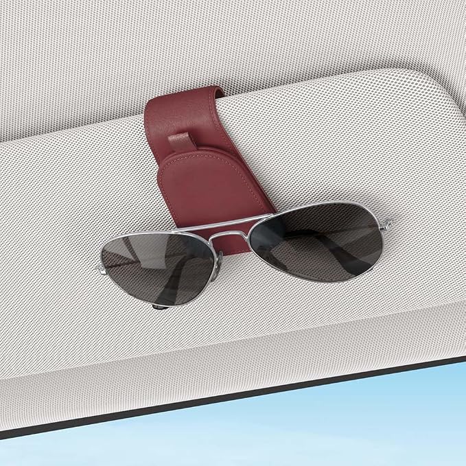 Sunglass Holder for Car Visor, Suede Cloth Magnetic Sunglass Organizer for Car Accessories, 2 Packs, Claret