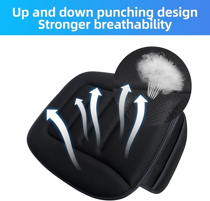 Car Seat Cushion, Comfort Memory Foam Car Cushions for Driving, Breathable Leather Surface with Anti Slip Rubber Bottom, Seat Cushion for Car and Office Chair (1, Knit Style Black)