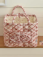 Floral Fabric Storage Basket Car Interior Storage Basket Underwear Sundries Laundry Baskets Supplies Home Organizer Bag (red bow)