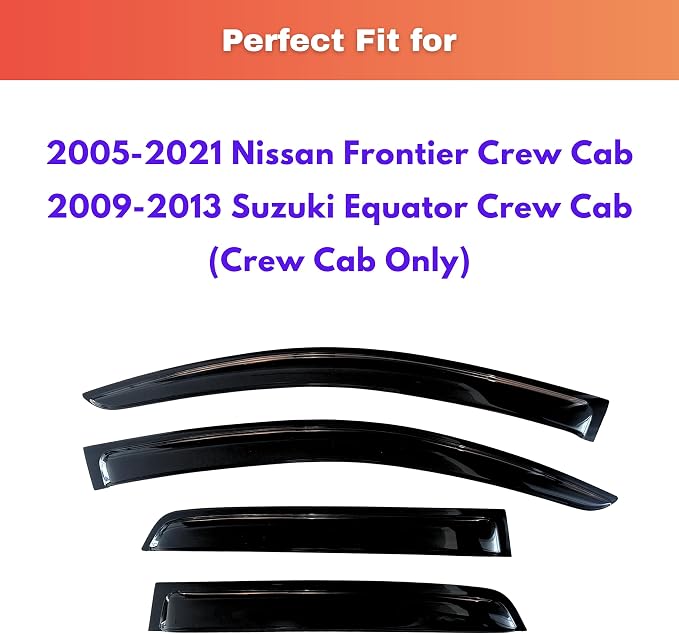 KPY Rain Guards Fit for 2005-2021 Nissan Frontier Crew Cab, Out-Channel Window Visors Vent Wind Deflectors 4PC, Truck Accessories for 2009-2013 Suzuki Equator Crew Cab (Full-Size Cabs)