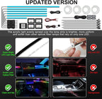 Acrylic Interior Car LED Strip Light with Wireless APP, RGB 22 in 1 with 175 inches 593 LEDs Fiber Optic Ambient Lighting Kits, 16 Million Colors Sound Active Function Car Neon Lights