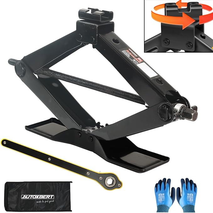 Scissor Car Lift Jack 2.5 Ton (5500Lbs) for Sedans, MPVs & SUVs, Compact Portable Cross Car Scissor Jack Kit 360 Degree Rotating Roadside Emergency Tool Tire Change with Ratchet Wrench Gloves (2.5T)