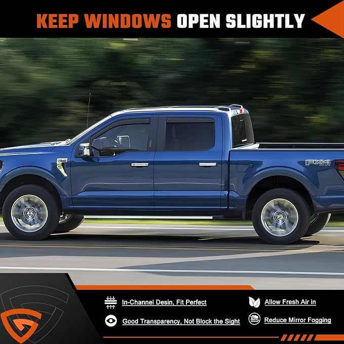 in-Channel Rain Guards Fit for Ford F150 2021 2022 2023 2024 2025, Durable Side Windows Rain Guard Wind Deflectors 2021-2025 F150 Rain Guard Black 4 PCS
