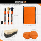 7PCS Car Interior Detailing Kit, Horse Hair Car Leather Brush, Applicator Pads and Microfiber Cloth for Car Interior & Seats Leather, Interior Car Cleaning Kit, Orange