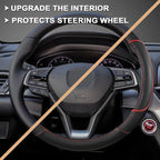 Steering Wheel Cover for Honda Civic(2006-2015),CR-Z, Insight, S2000 (Black+Red Line-Small Size)