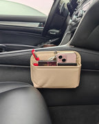 Driver's Car Storage Bag, Small Car Side Pocket Organizer for Car Seats, Doors and Consoles, PU Leather (Beige)