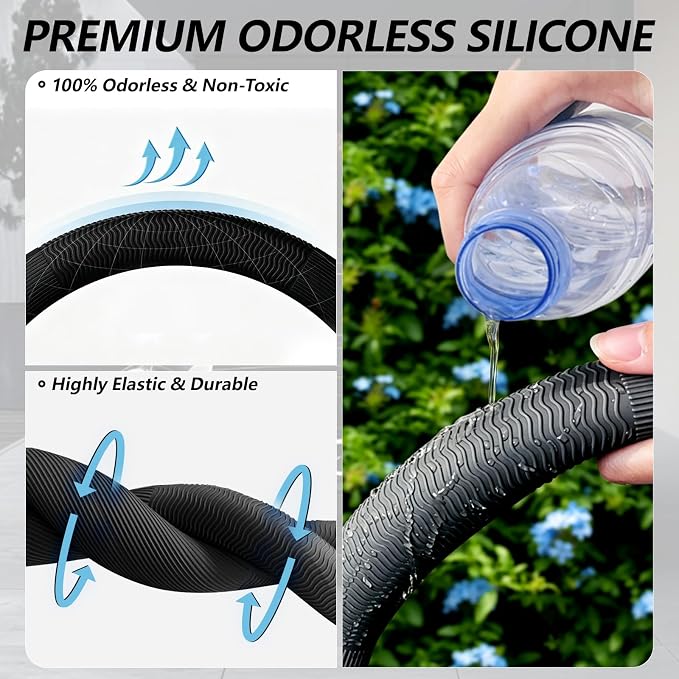 Car Steering Wheel Cover for Men Women, Non-Slip Silicone Wave Pattern Auto Interior Accessories, Universal Fit 14 15 16 Inch Round & D-Shape Wheels, Black
