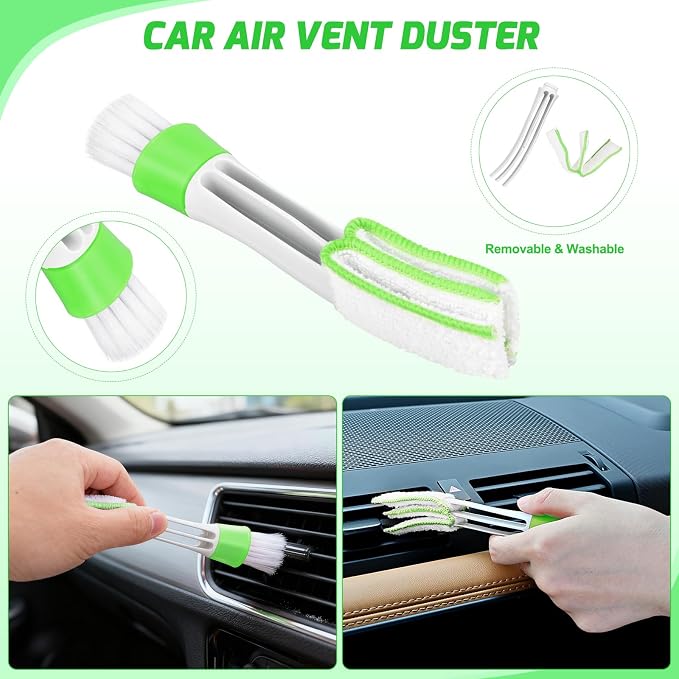 15PCS Car Detailing Kit Auto Cleaning Tools Wash Set with Storage Carry Bag Beginners Easy to Use for Interior Exterior Car Care Clean Windshield Dashboard Seat Air Vents Wheels Tires, Green