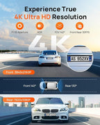 4K Dash Cam Front and Rear, Built in Wi-Fi 6 & GPS Car Camera, Super Night Vision, ADAS, 3'' IPS Screen, 24H Parking Mode, Time-Lapse, Loop Recording, with 128GB Card (A800SE) (Pack of 2)