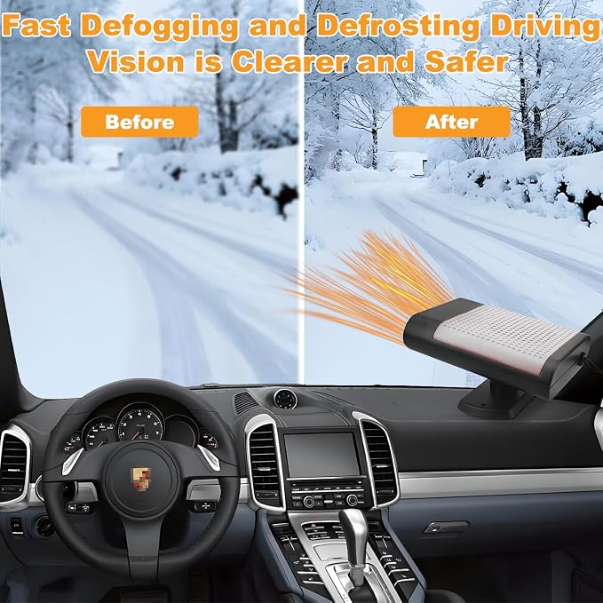 Portable Car Heater,12V Car Heater that Plugs into Cigartte Lighter,Fast Heating Windshield Defroster,2-in-1 Heating & Cooling 360° Rotatable Car Heaters for Vehicle (Grey)