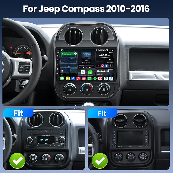 [4Core+64GB] Car Radio Stereo for Jeep Compass Patriot 2010-2016: Upgrade 5G WiFi 10.4" 1280 * 800 Touchscreen Head Unit Wireless Carplay Android Auto Bluetooth GPS FM SWC Backup Camera