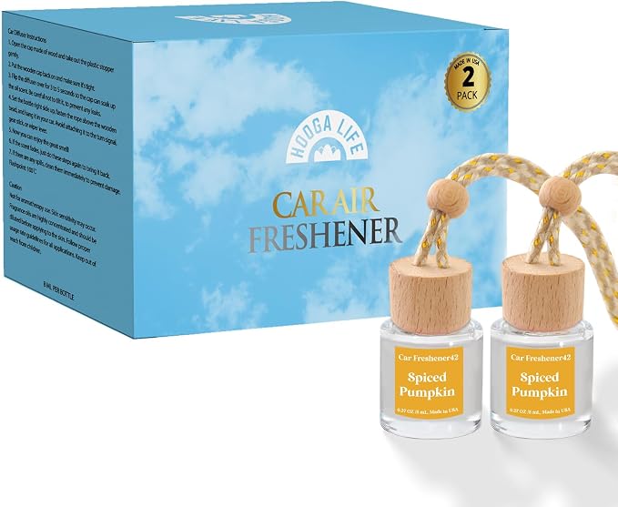 Car Air Freshener Diffuser 2 Pack Hanging Spiced Pumpkin Car Air Freshener for Women 45+ days Long Lasting Fragrance Made in USA (P42)