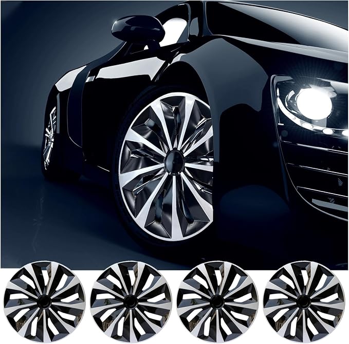 Hubcap Wheel Covers Hub Caps 13 Inch Set of 4 Black & Silver Universal Wheel Rim Cover R13 Stylish Car Decor Wheel Covers for Toyota Camry Nissan Mazda (black-01, 13 inch)