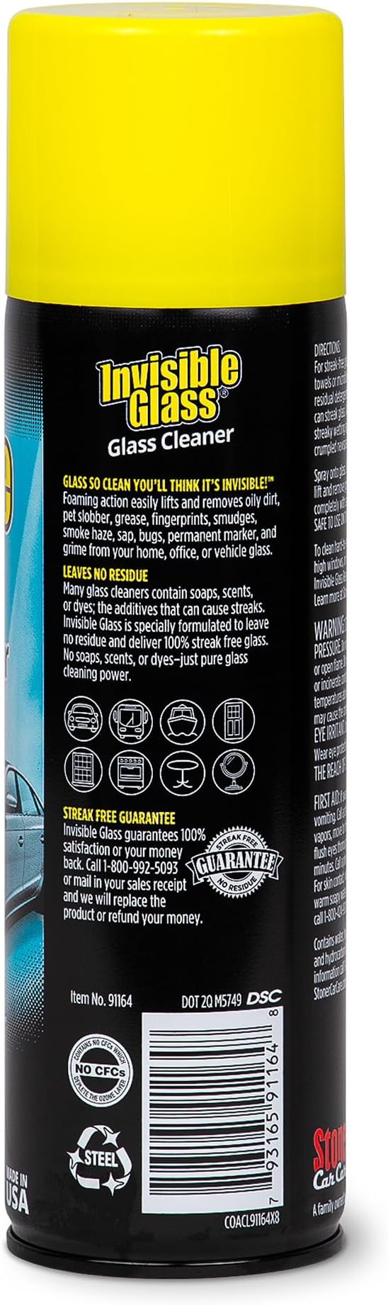 91164-3PK Premium Aerosol Glass Cleaner Spray for Car Windshields and Windows, Automotive and Home Window Cleaner, Streak-Free, Ammonia-Free, Tint-Safe – 19 oz (Pack of 3)