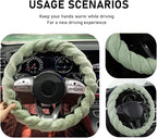 Fluffy Car Steering Wheel Cover, 15 Inches Anti-Slip Round Fuzzy Winter Steering Wheel Protector, Soft Warm Plush Steering Wheel Cover for Women Girls, Car Accessories (Green, Round)