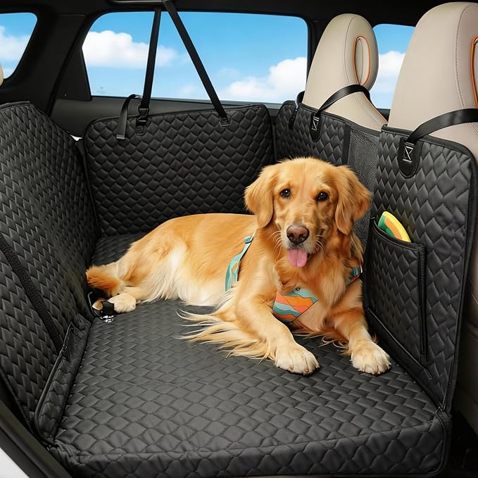 Dog Seat Cover for Back Seat, PU Dog Car Seat Cover Holds 420 lbs, Material Waterproof, Anti Scratch, Easy to Use and Clean, Hard Bottom Back Seat Extender for Dogs, Comfortable Car, SUV, Truck