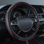 Colour Piping Leather Steering Wheel Cover,Perfectly fit for 14.5-15 inches for Various Vehicles SUVs,Vans,Sedans,Cars (Black & Red)