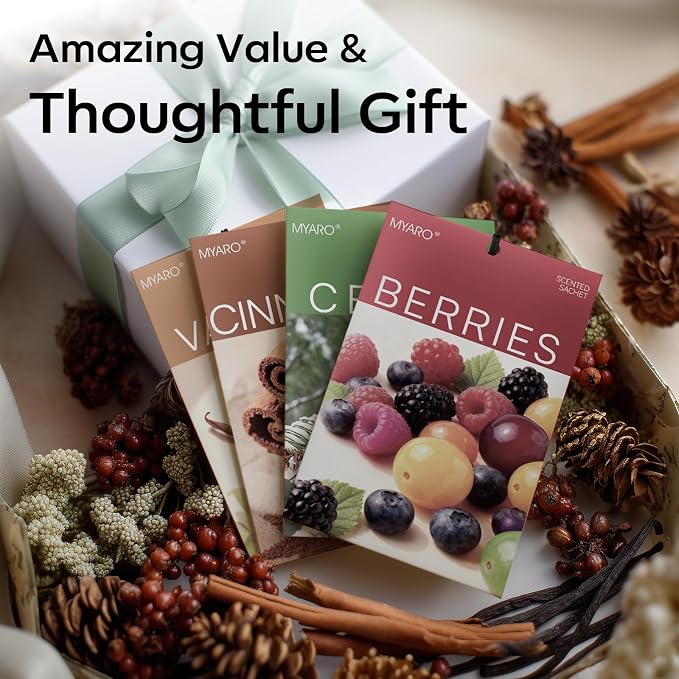 20 Packs Cedar Cinnamon Vanilla Berries Potpourri Bag Scent Sachet for Closet Drawer Room Car Home Air Freshener Shoe Odor Elimination