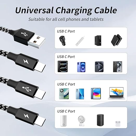 Multi Charging Cable,USB C Splitter Cable,3 in 1 Charging Cord with 3 Type-C Port for iPhone 16 15 Pro Max Galaxy S23 S22 S10 Note 20 Cell Phones Tablets and More,1Pack 5FT