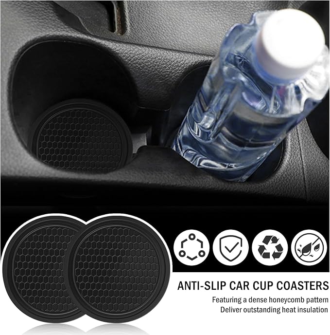 2-in-1 Car Seat Gap Filler Organizer & Car Coasters for Cup Holders Set,New Cars Seat Gap Plug with Storage Slot,Universal in Between Cars Seats Catcher Fit for Trucks SUVs