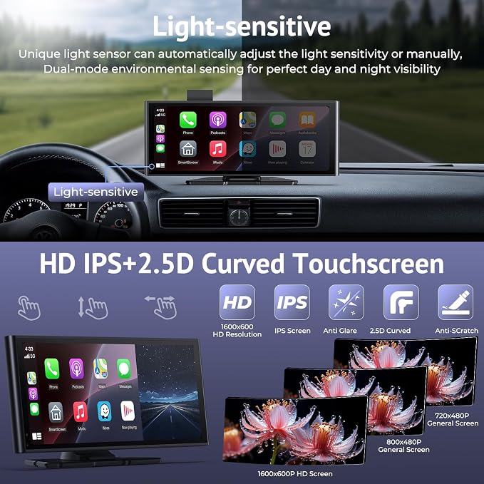 CarPlay Screen for Car with 4K Dash Cam&1080p Backup Camera,10.26" HD IPS Touch Car Play Screen Compatible with Apple Carplay & Android Auto, SuperLink, Loop Recording, Bluetooth Audio, GPS, Siri