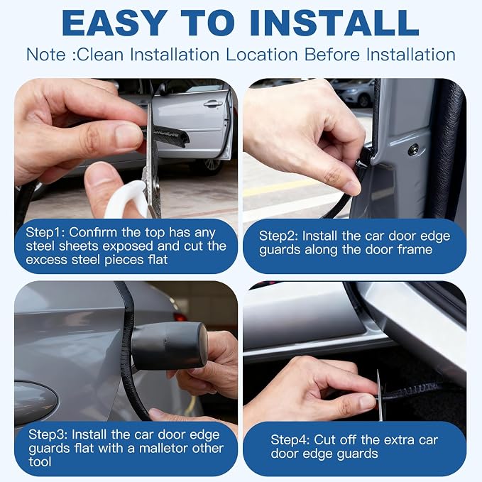 20Ft (6.1m) Car Door Edge Guards, U-Shaped Black Car Door Protector, Automotive Door Entry Guard Fit for Most Vehicles, Built-in Metal Clips, No Need Adhesive, Easy to Cut