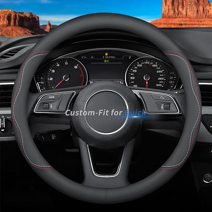 Deer Route Custom-Fit Leather Car Steering Wheel Cover for Buick, A-Style, Non-Slip, Breathable