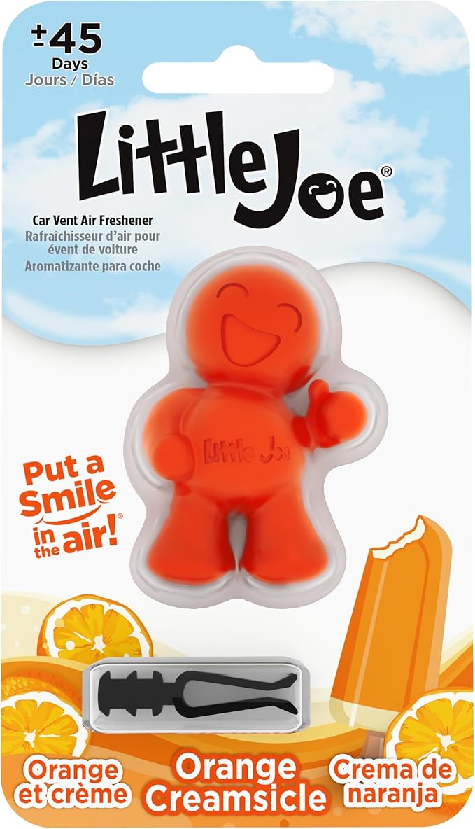 Little Joe 96414 Orange Creamsicle Scent Car Air Freshener Vent Clip, Fights Odors for up to 45 Days, Long-Lasting Freshness, Cute Car Odor Eliminator, Pack of 1