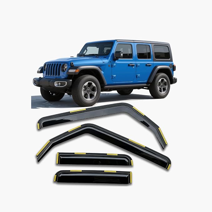 Window Visors Rain Guards for Jeep Wrangler JL 18-26 Gladiator 2020-2026 | In-Channel Window Deflectors, Vent Visor, Sun Shades, Window Shields, Truck Accessories, Dark Smoke