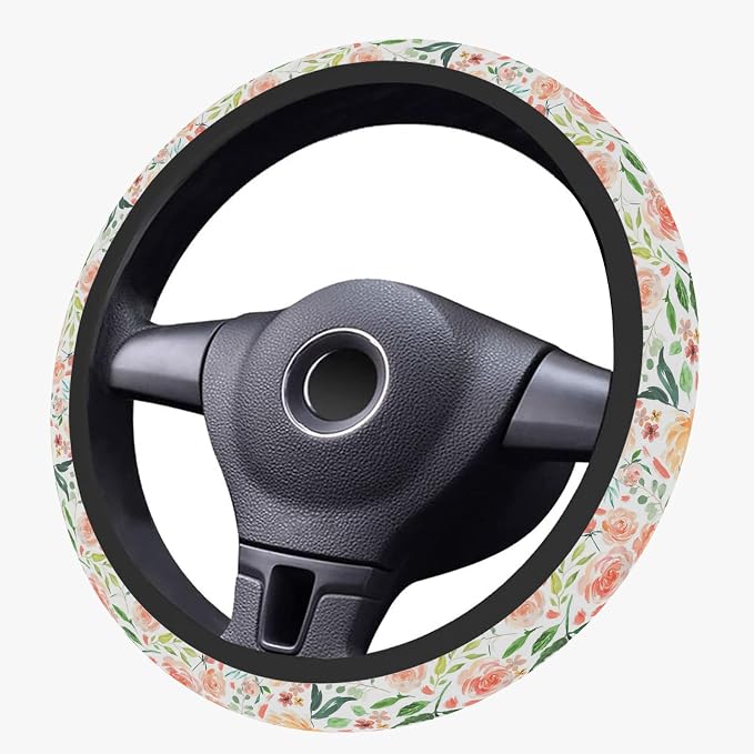 Colorful Flowers Steering Wheel Cover, Cute Printing Steering Wheel Cover Protector for Women, Ultra-Thin with Personalized Pattern Design, for Steering Wheel with a Diameter of 14.5"-15"