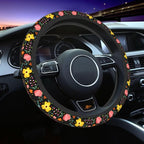 Wildflower Car Steering Wheel Cover 15 Inch Wildflower Steering Wheel Cover Anti-Slip Breathable Universal 2 Pcs Car Interior Cup Holder Pad for Men Women Multicolor Flowers