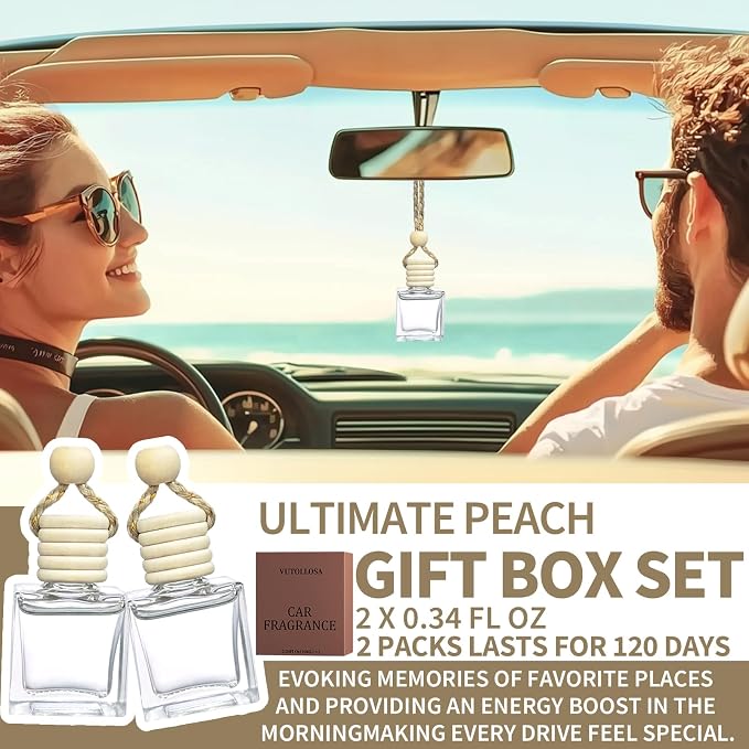2-Pack Car Fresheners Long Lasting & Car Deodorizer - Ultimate Peach Hanging Car Air Freshener for Women, Car Necessities & Scent Diffuser by