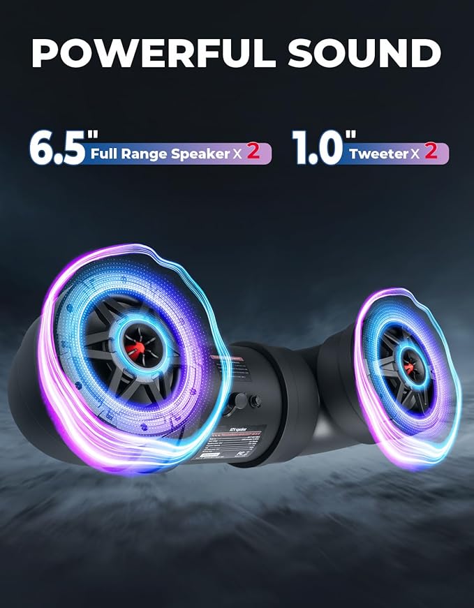 ATV Speaker 6.5 Inch Bluetooth-connectivity ATV UTV Sound Bar w/ 20 RGB Light Modes, 2X Full Range Speakers 2X Tweeters Boat Sound System Compatible with Polaris Sportman Fourtrax Can Am