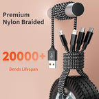 Multi Charging Cable,Dual Type-C Multiple Charger Cable Nylon Braided 4 in 1 Multi USB Cable Charging Cord with IP/Type C/Micro USB Ports for Cell Phones/iPhone/Tablets/Samsung Galaxy & More-1Pack 5Ft