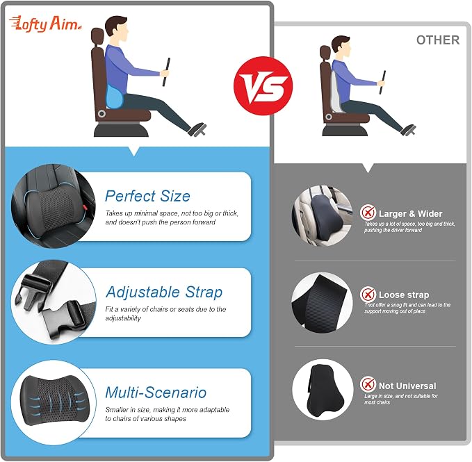 Lumbar Support Pillow for Car, Car Seat Back Support for Driving | Memory Foam Car Lumbar Support for Driving, Car Back Cushion, Adjustable Straps, Lower Back Pillow, Breathable 4D Mesh, Black